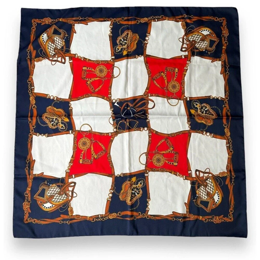 Blue White Red 100% Polyester Scarf Vtg 34.2” X 33.8” Italy